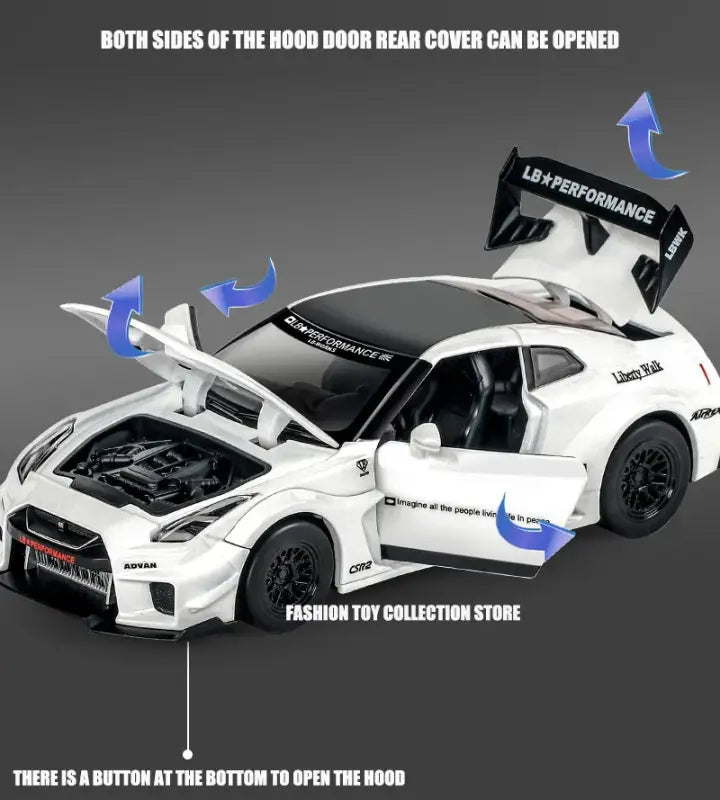 GTR-CSR2 Fast & Furious 1:32 – Metalowy Model Samochodu z Efektami Dźwiękowymi i Świetlnymi - Czarny bez pudełka