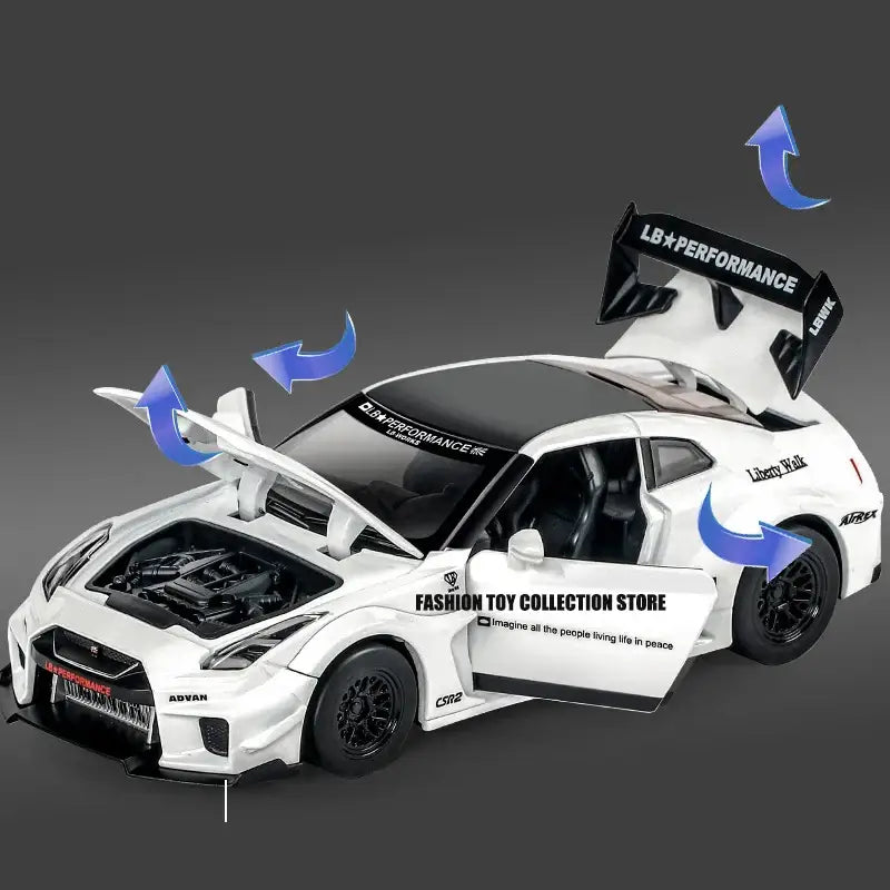 GTR-CSR2 Fast & Furious 1:32 – Metalowy Model Samochodu z Efektami Dźwiękowymi i Świetlnymi - Czarny bez pudełka