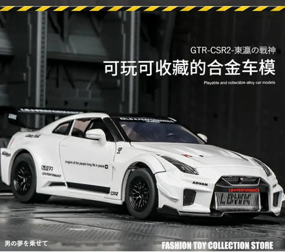 GTR-CSR2 Fast & Furious 1:32 – Metalowy Model Samochodu z Efektami Dźwiękowymi i Świetlnymi - Czarny bez pudełka