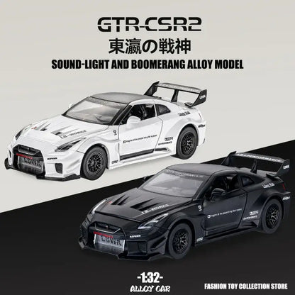 GTR-CSR2 Fast & Furious 1:32 – Metalowy Model Samochodu z Efektami Dźwiękowymi i Świetlnymi - Czarny bez pudełka