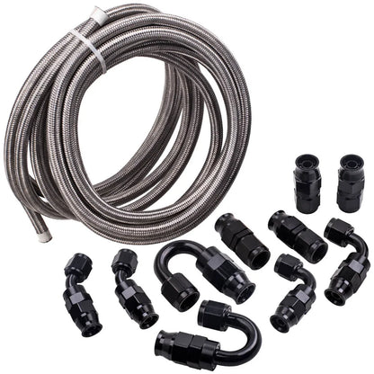 Brændstofslangesæt af høj kvalitet AN-6 Rustfrit stål PTFE inklusive fittings 10 stk