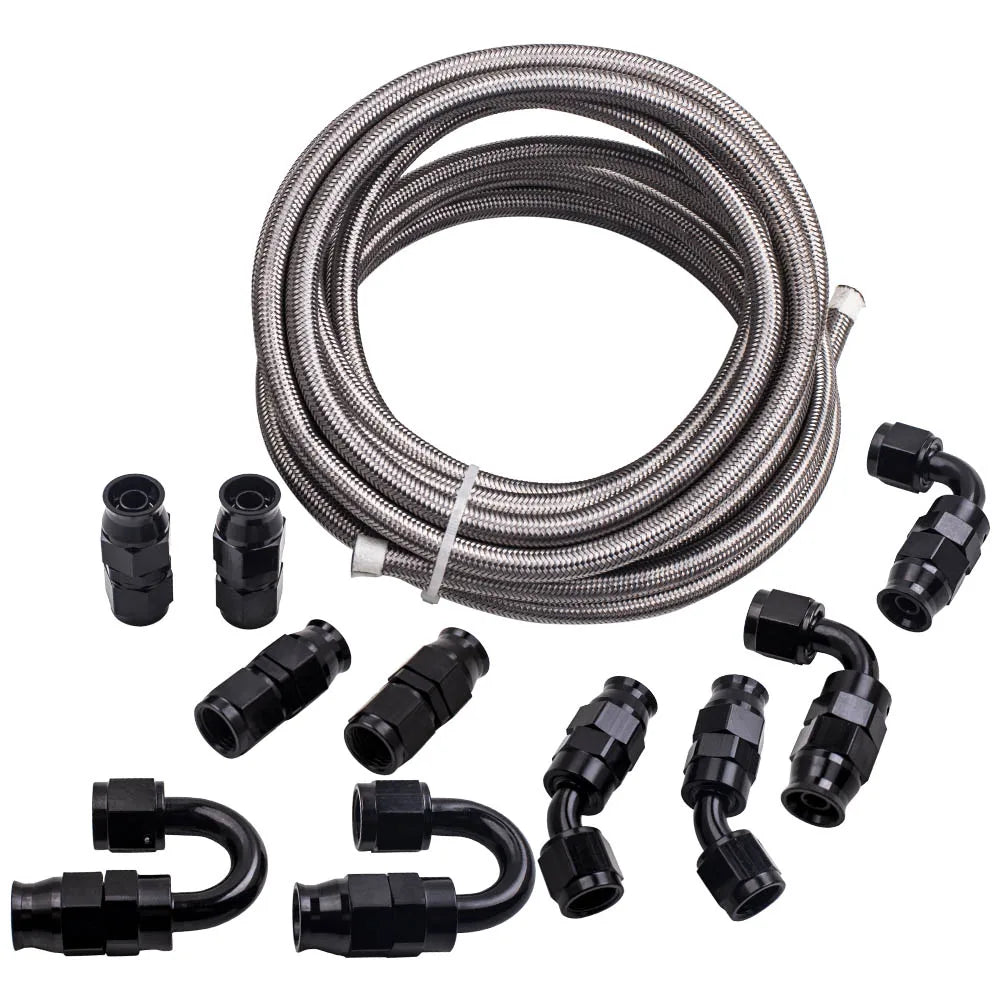 Brændstofslangesæt af høj kvalitet AN-6 Rustfrit stål PTFE inklusive fittings 10 stk
