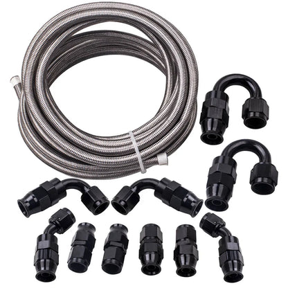 Brændstofslangesæt af høj kvalitet AN-6 Rustfrit stål PTFE inklusive fittings 10 stk