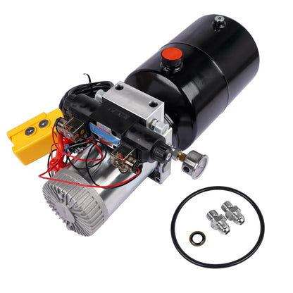 Czarny hydrauliczny zestaw zasilania 12v dc z podwójnie działającą hydrauliczną pompą 1,6 kw i żółtym pilotem