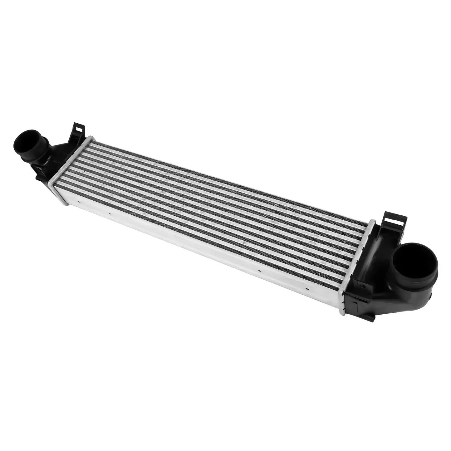 Srebrny aluminiowy intercooler z czarnymi plastikowymi zaślepkami do land rover freelander 2 2.2 td4 lr009802 2006 2010 nowy