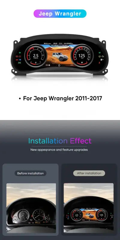 12,3-calowy Cyfrowy Kokpit dla Jeep Wrangler 2011-2017