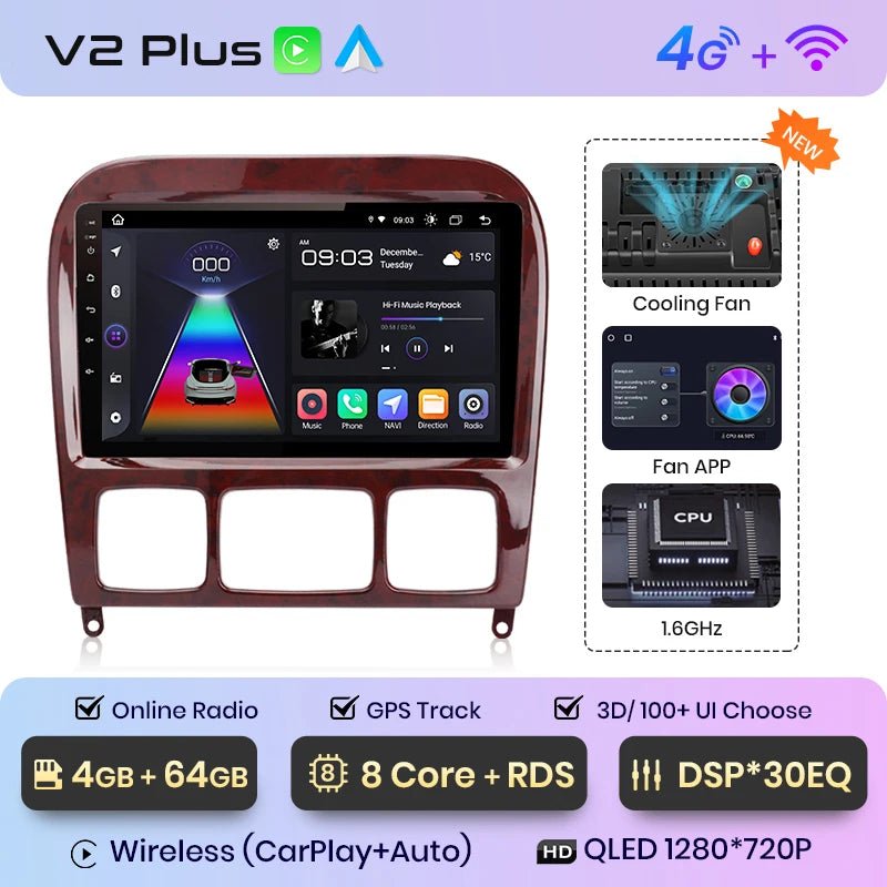 Junsun V1 Plus Car Radio For Mercedes Benz S - Class W220 1998 - 2005 wireless CarPlay Android Auto No 2 din 2din DVD - Multigenus