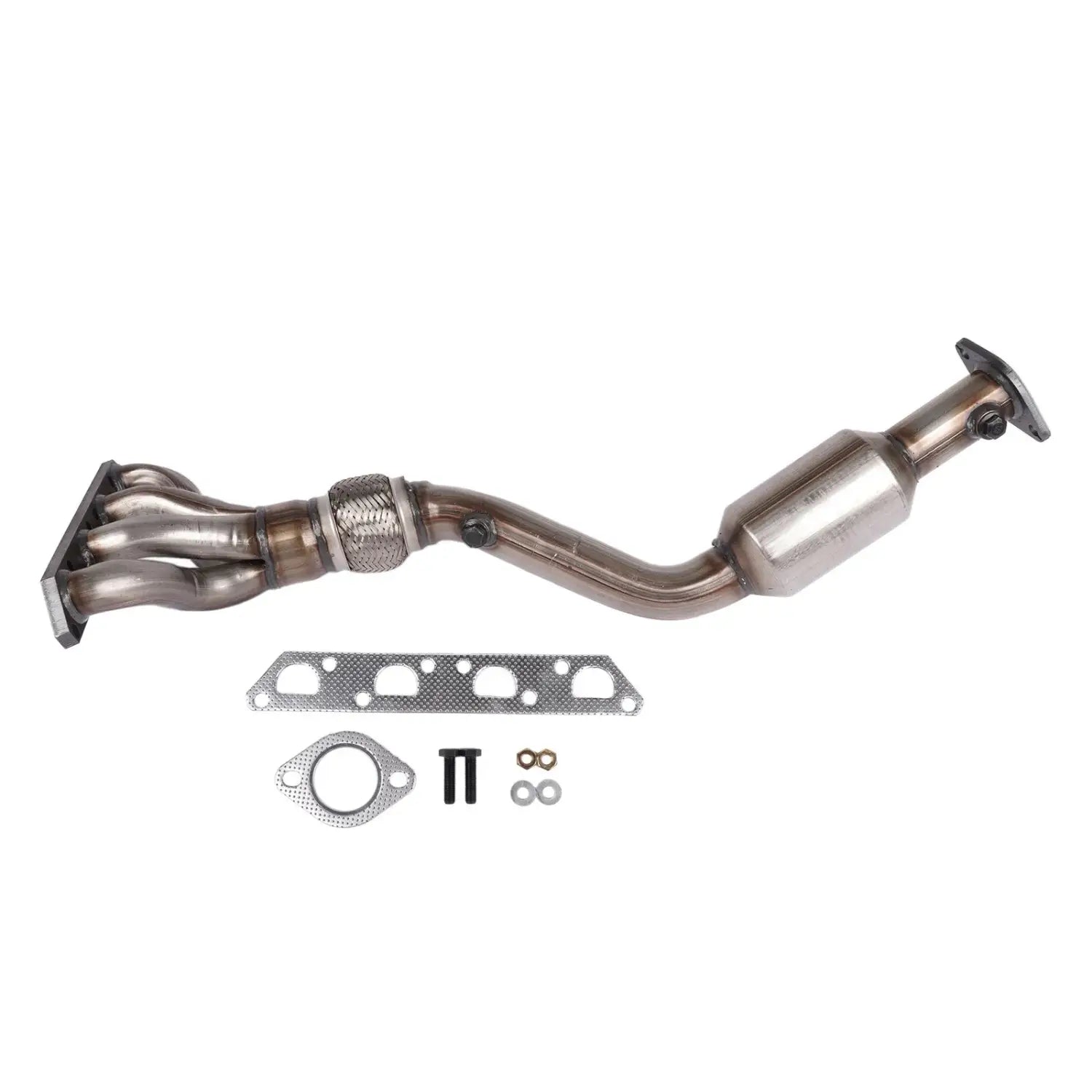 Srebrny metaliczny katalizator kolektora wydechowego z siatką i kołnierzami do mini cooper s r50 r52 r53 2001 2006
