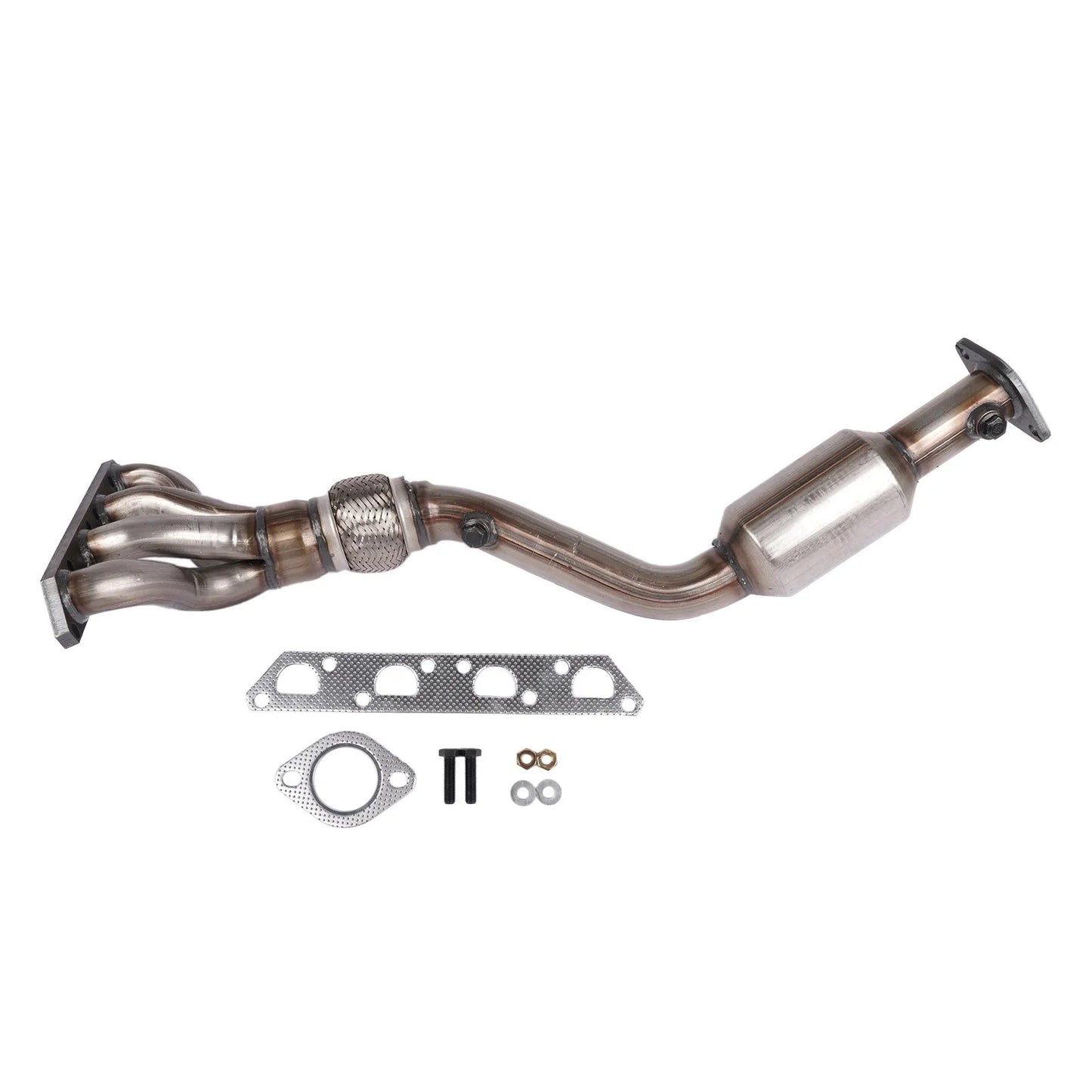 Srebrny metaliczny katalizator kolektora wydechowego z siatką i kołnierzami do mini cooper s r50 r52 r53 2001 2006