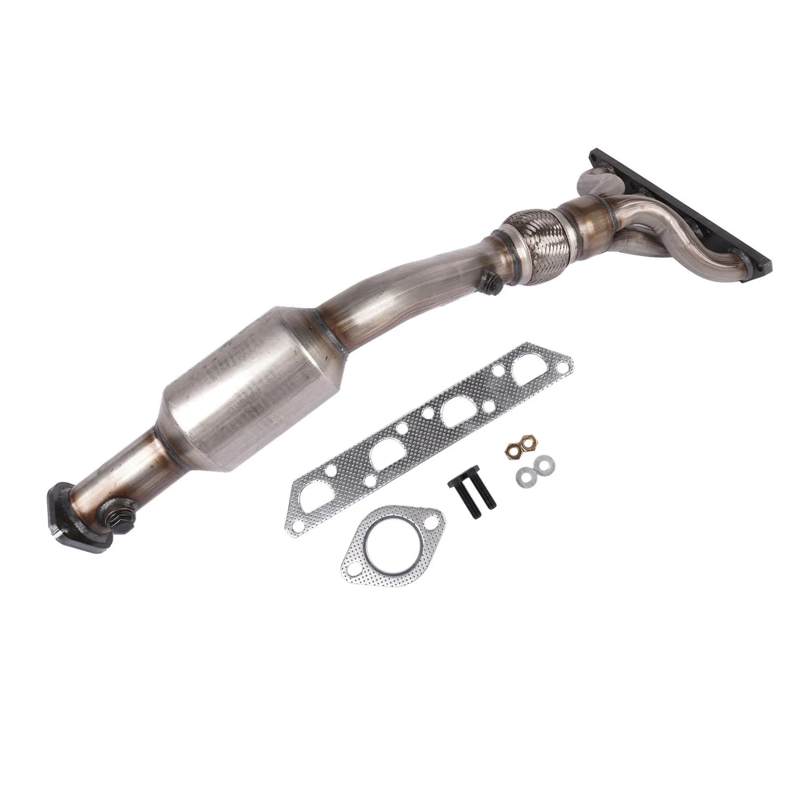 Srebrny metaliczny katalizator kolektora wydechowego do mini cooper s r50 r52 r53 z uszczelkami i mocowaniami