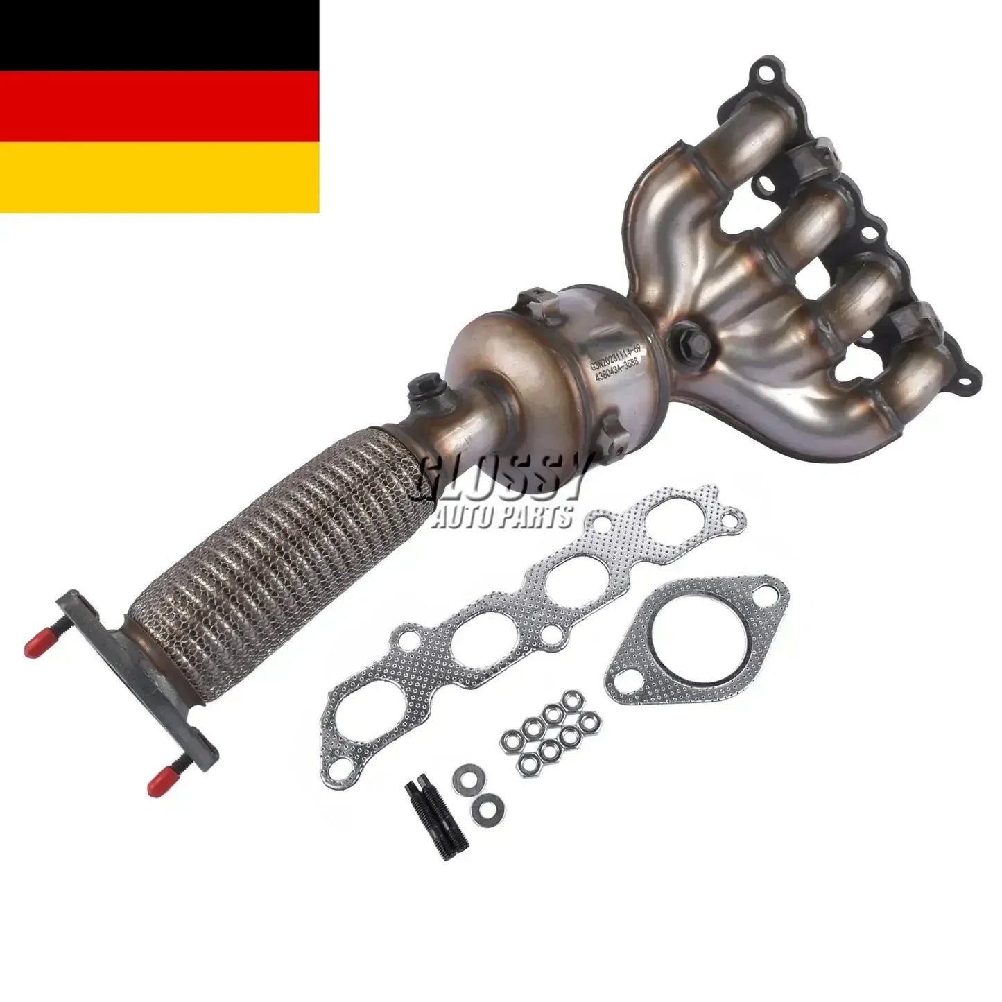 Srebrny metaliczny katalizator wydechu ford b-max ecoSport fiesta vi z siatkowym oplotem i uszczelkami