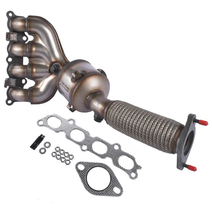 Srebrny metaliczny katalizator wydechu ford b-max z siatkowym oplotem i czerwonymi uchwytami do ford fiesta