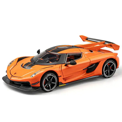 Jesko 1:24 – Metalowy Model Samochodu Sportowego z Otwieranymi Drzwiami i Mechanizmem Cofania - Pomarańczowy
