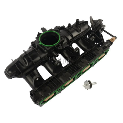 Kolektor dolotowy 1.8 tfsi tsi z czarnego plastiku z zieloną uszczelką gumową i metalowym zaworem do audi vw seat skoda 06j198211d 06j133201l