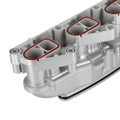 Silver metallic engine valve cover with red rubber seals and black gasket for mercedes benz sprinter intake manifold