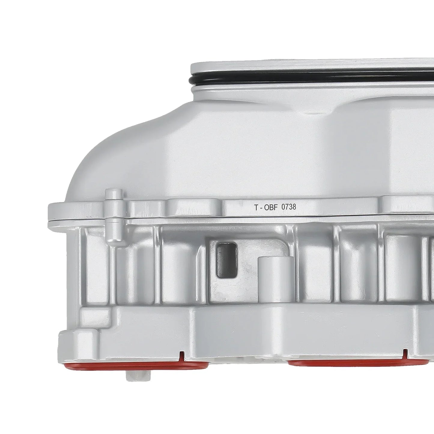Srebrny metaliczny kolektor ssący z czerwonymi gumowymi uszczelkami i czarnym pierścieniem uszczelniającym do mercedes benz sprinter bus 906