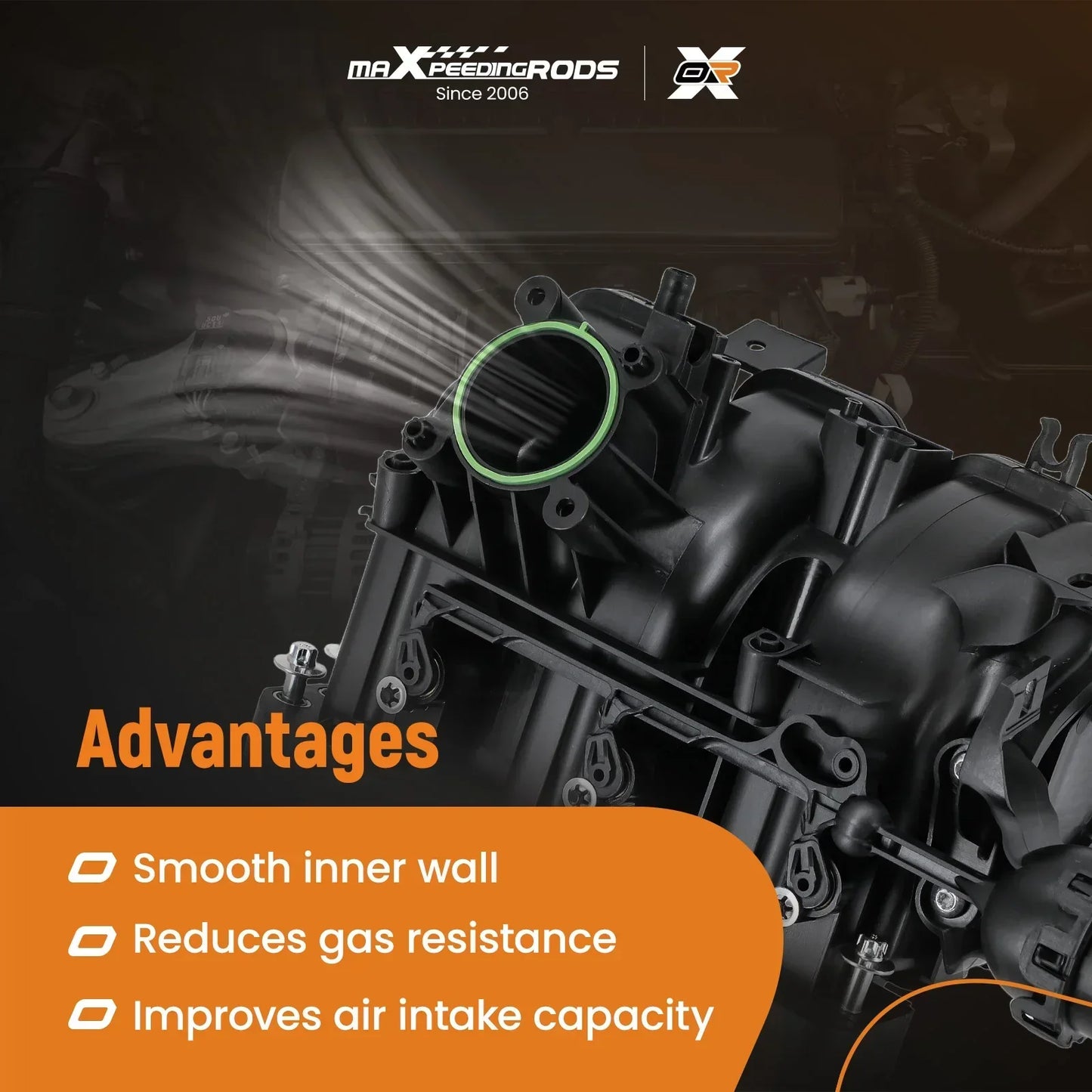 Czarny plastikowy kolektor dolotowy z zielonym pierścieniem do opel vauxhall corsa d max speed rods