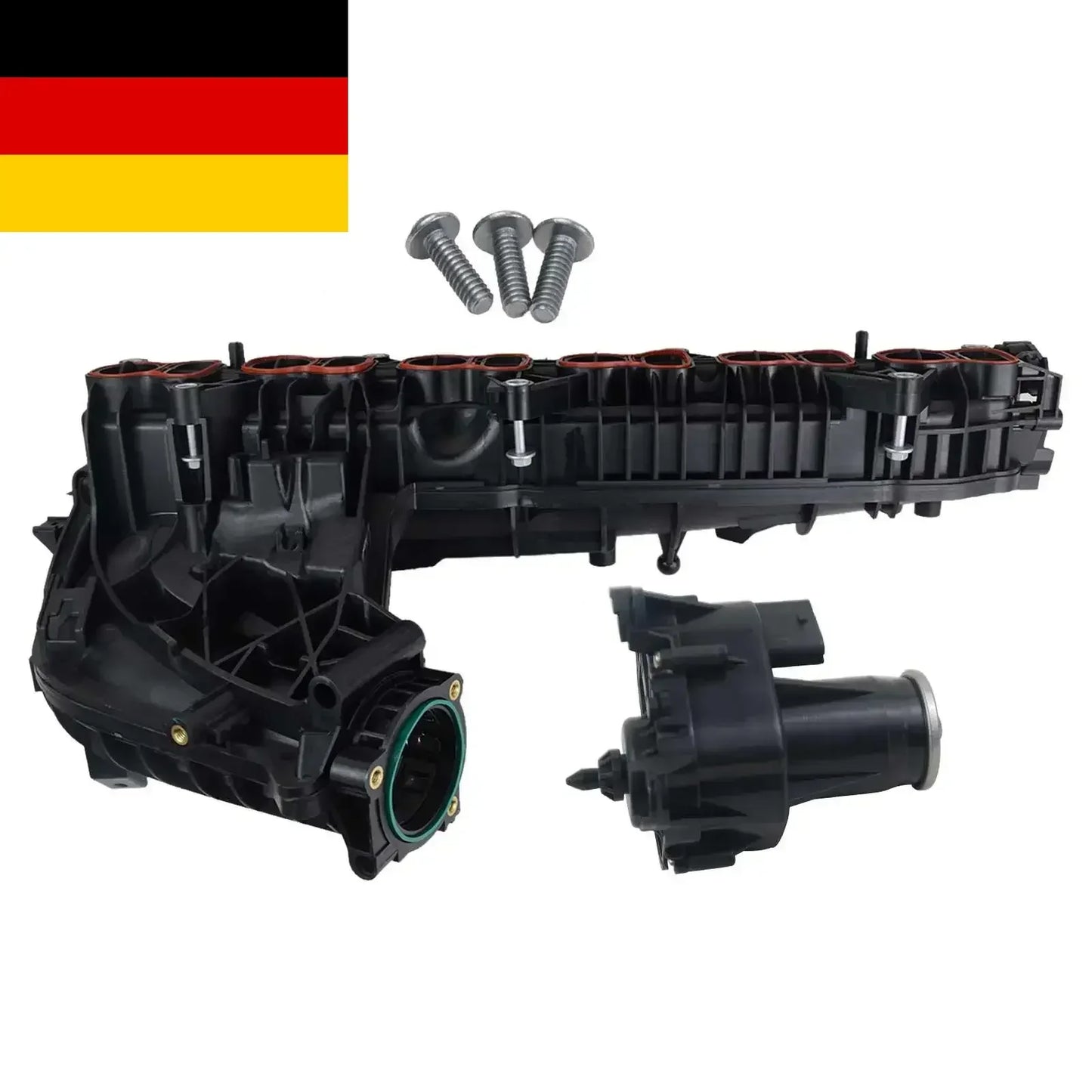 Czarny plastikowy ap03 kolektor dolot z zintegrowanymi komponentami i metalowymi śrubami do bmw n57