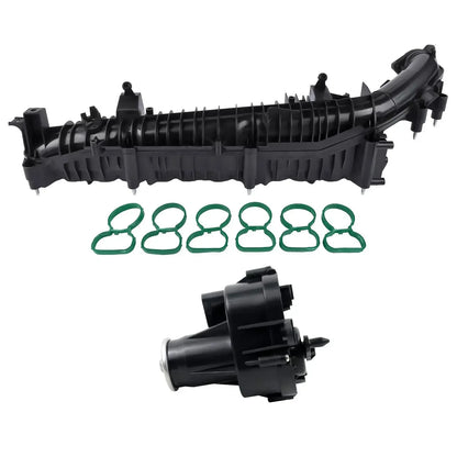 Czarny plastikowy kolektor ssący z sześcioma zielonymi uszczelkami do BMW 530d xdrive gran turismo