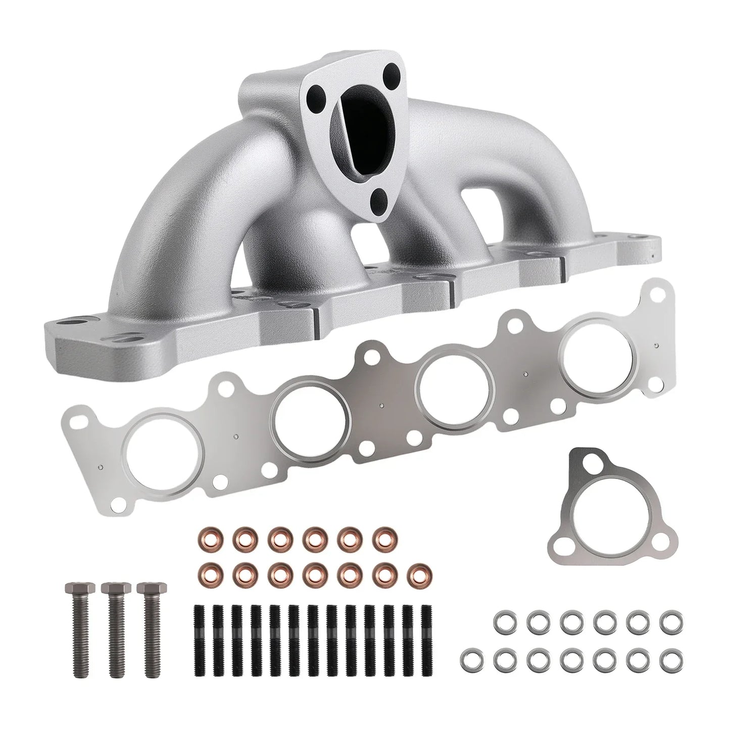 Nowy kolektor wydechowy aluminiowy srebrny z uszczelką śrubami i podkładkami do audi a3 tt jetta 1.8t 1999-2005