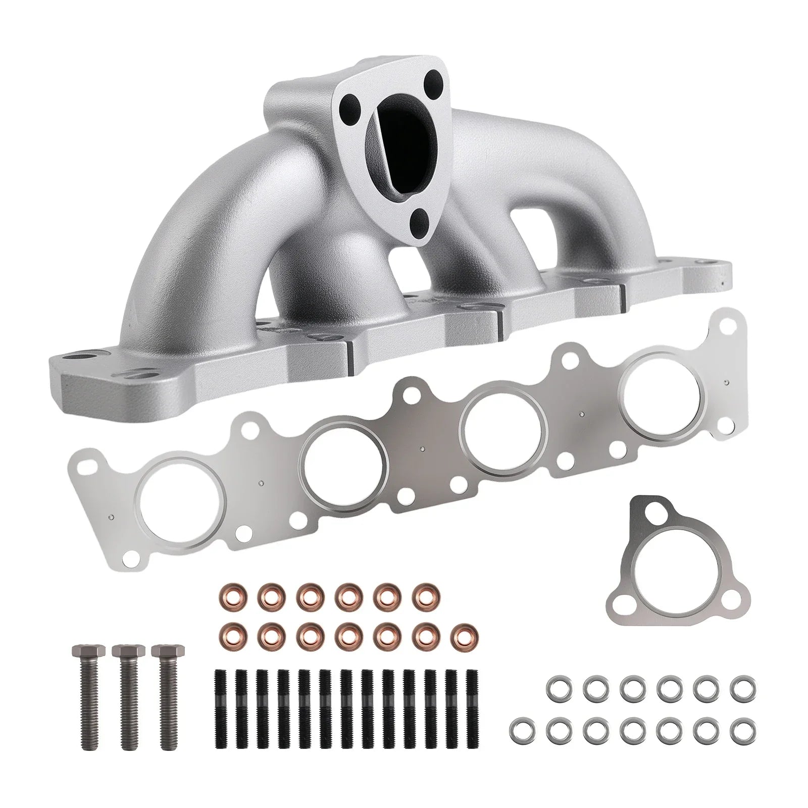 Nowy kolektor wydechowy aluminiowy srebrny z uszczelką śrubami i podkładkami do audi a3 tt jetta 1.8t 1999-2005