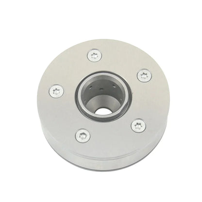 Circular stainless steel flange with star-shaped screws securing central bore for golf gti przekładnia rozrządu