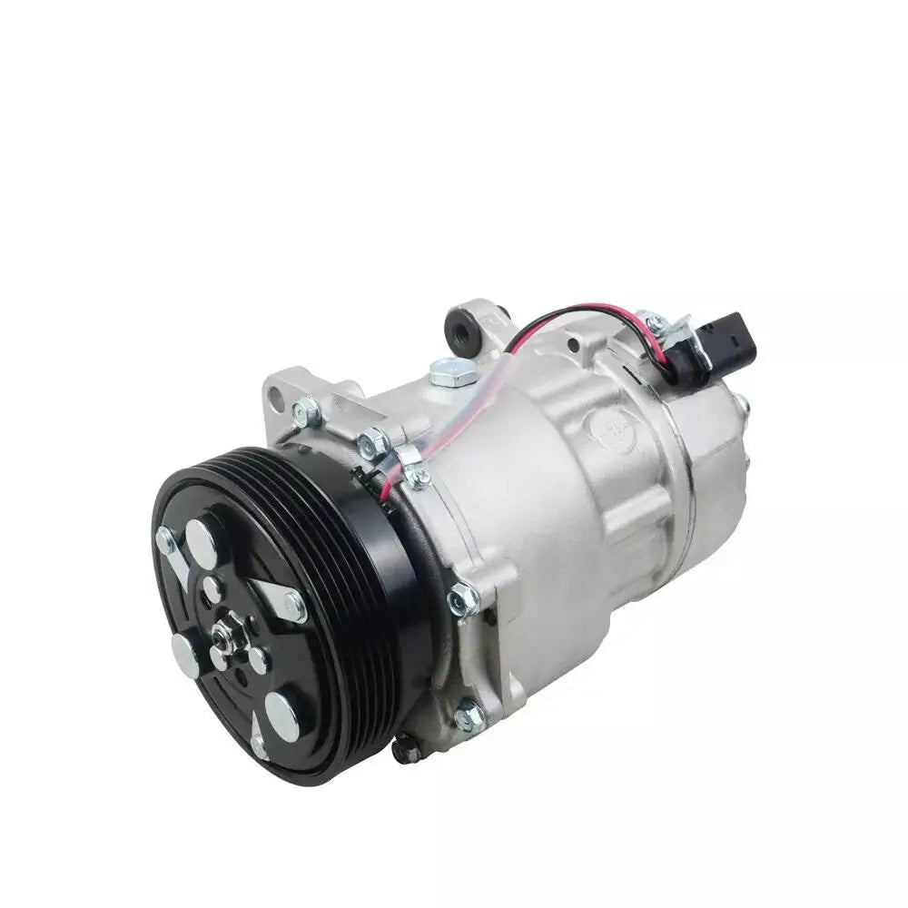 Srebrny kompresor klimatyzacji ap01 z czarną rolką i widocznym okablowaniem do skoda octavia 1j0820803l part number