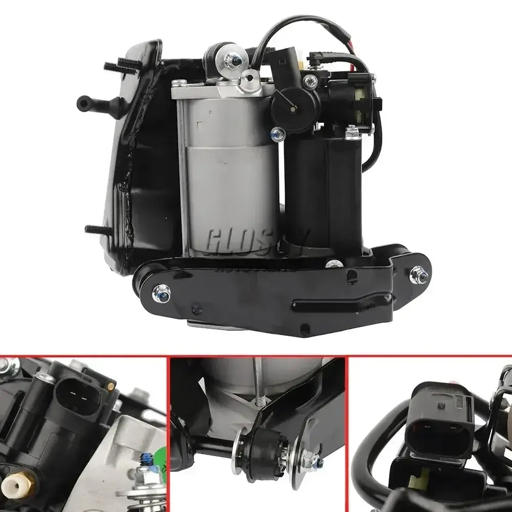 Czarno-srebrny kompresor zawieszenia ap03 z cylindrycznym zbiornikiem i wtyczkami do jaguar xj x350 x358 xj8