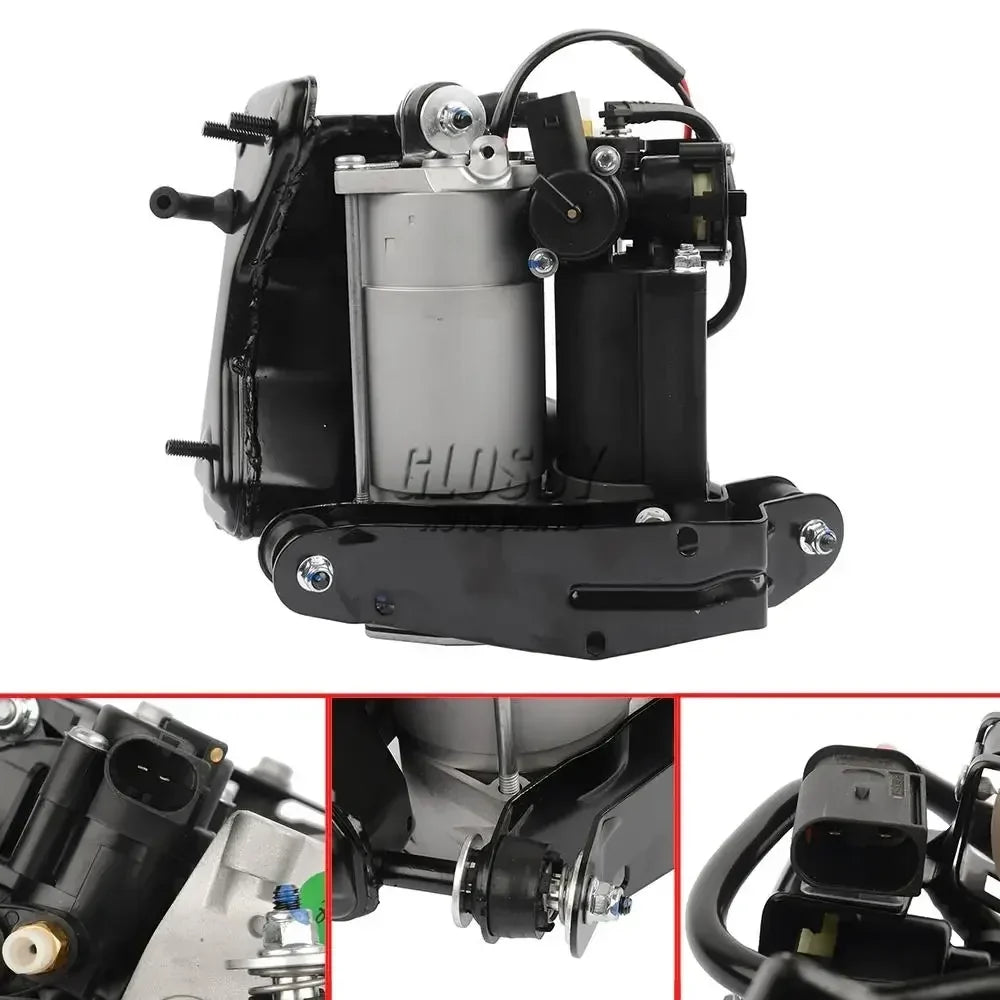 Czarno-srebrny kompresor zawieszenia ap03 z cylindrycznym zbiornikiem i wtyczkami do jaguar xj x350 x358 xj8