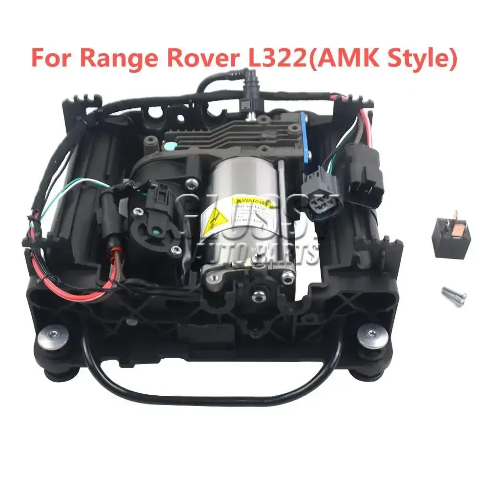 Czarna plastikowo-metalowa pompa kompresora zawieszenia powietrznego amk do range rover l322 lr041777