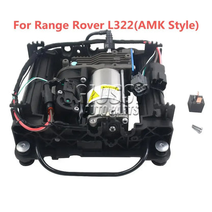 Czarna plastikowo-metalowa pompa kompresora zawieszenia powietrznego amk do range rover l322 lr041777