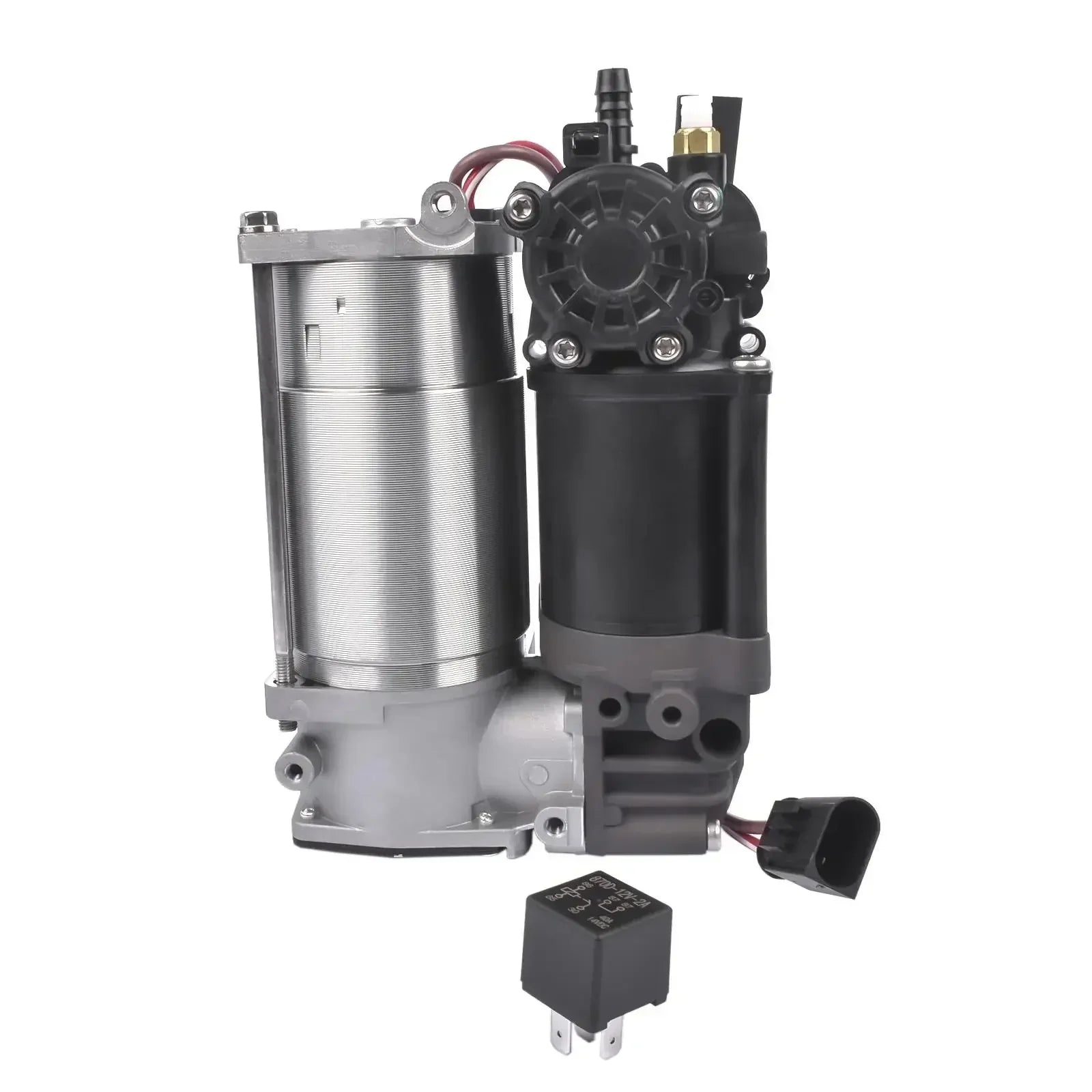 Kompresor zawieszenia powietrznego silver i czarny z ribbed cylindrical tank i wiązką do bmw serii 5 f07 f11
