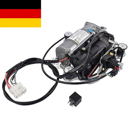 Czarny i srebrny elektryczny wzmacniacz pompy do zawieszenia powietrznego ap03 z wiązką przewodów dla bmw i land rover range rover