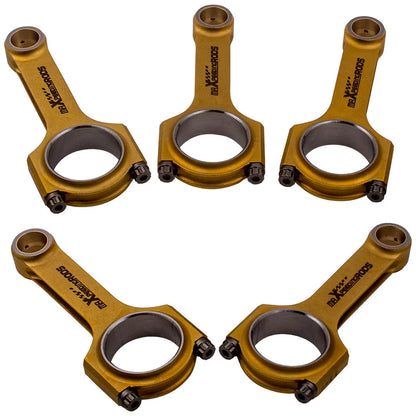 Korbowody h-beam mr x-performance rods złote kute z czarnymi śrubami do b5234t volvo 850 c70 t5 139,5mm