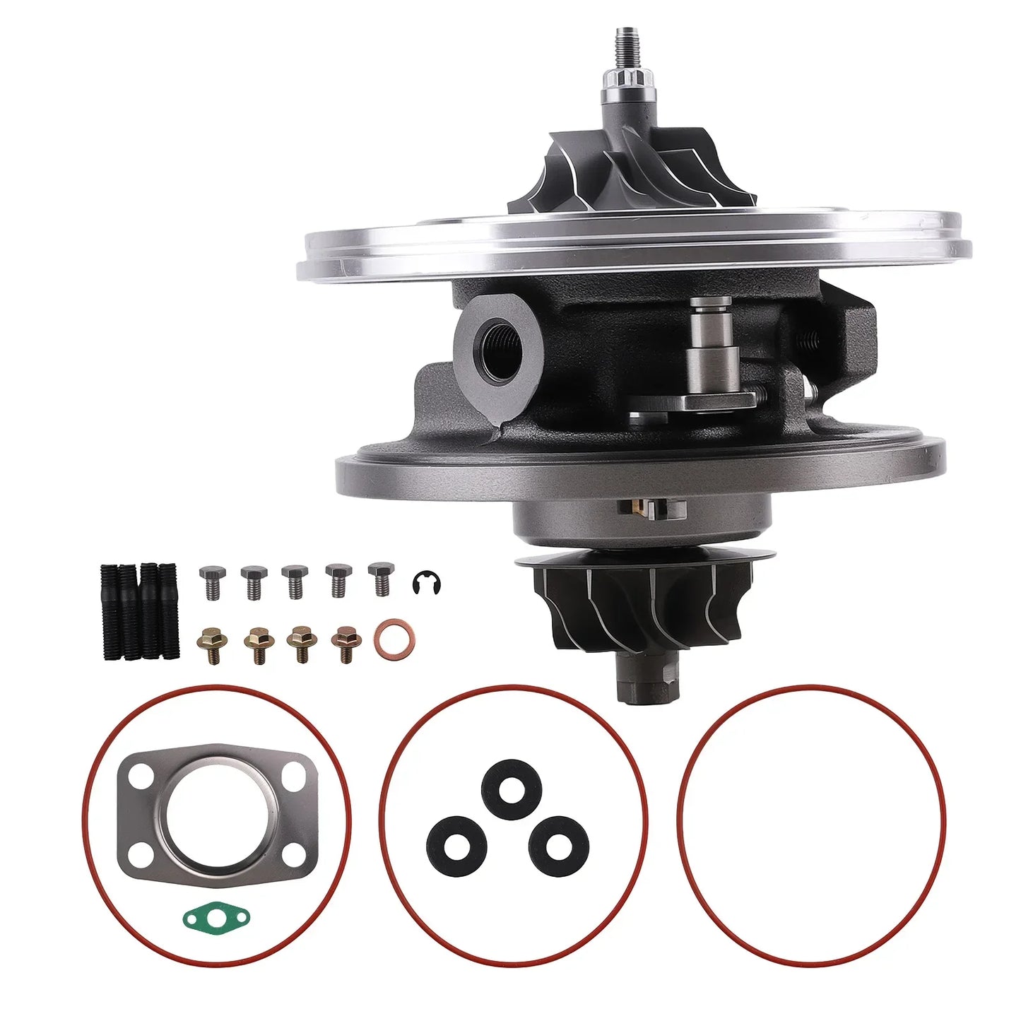 Czarno-srebrny korpus chra turbosprężarki gt1544v z uszczelkami i śrubami do ford focus 1,6 tdci 110ps