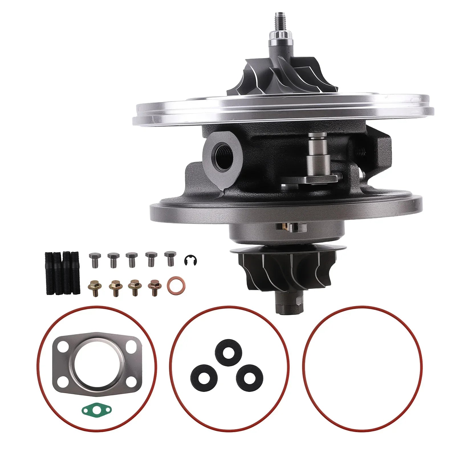 Czarno-srebrny korpus chra turbosprężarki gt1544v z uszczelkami i śrubami do ford focus 1,6 tdci 110ps