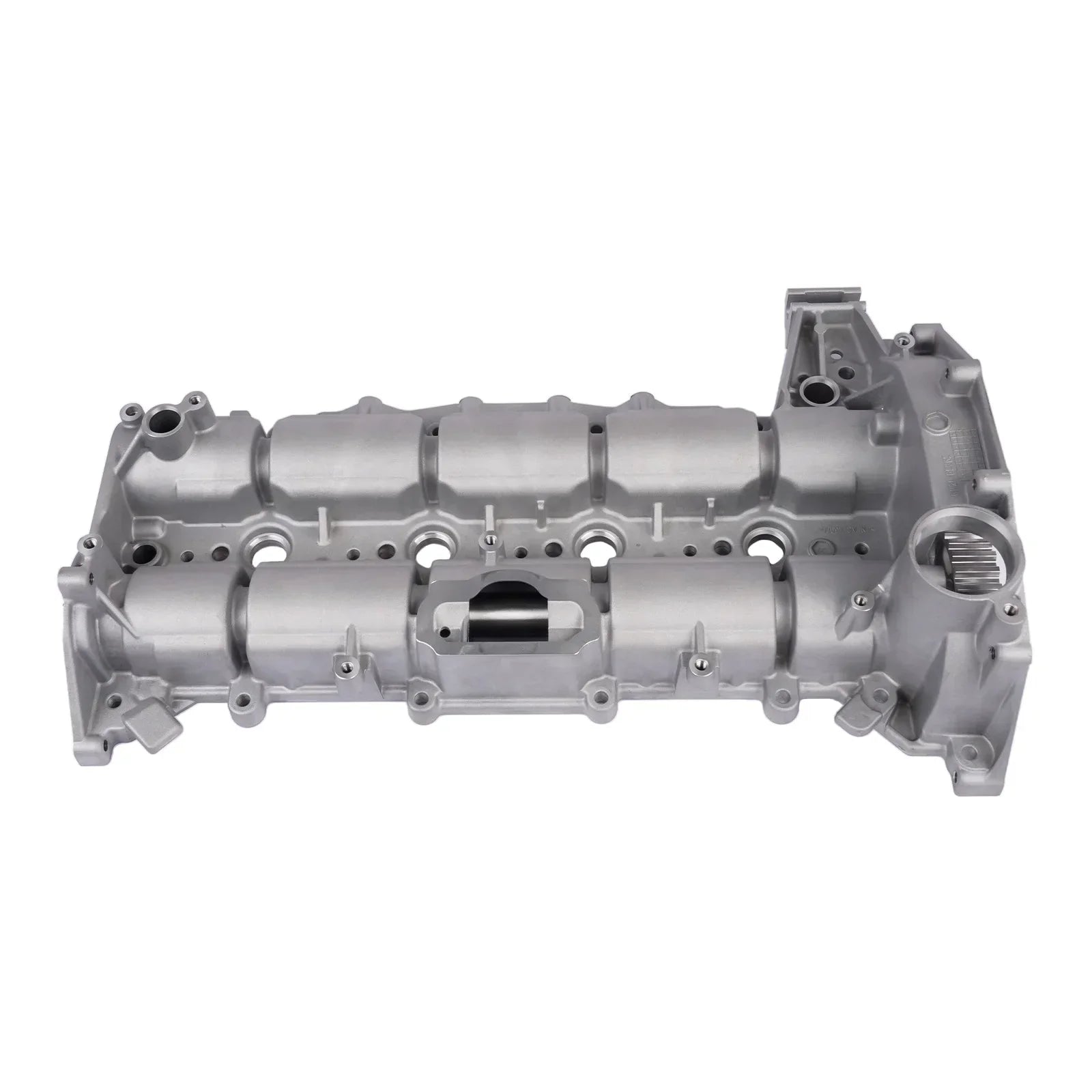Srebrny metaliczny korpus nośnika wału rozrządu ford transit 2.0 ecoblue gk2q6e262ac z precyzyjnymi cylindrycznymi kanałami