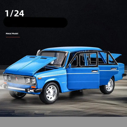 LADA 1:24 – Metalowy Model Kolekcjonerski z Otwieranymi Drzwiami Efektami Dźwiękowymi i Mechanizmem Cofania - Niebieski