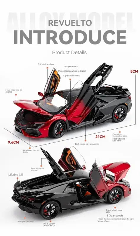 Lamborghini Revuelto 1:24 – Metalowy Model Supercar z Dźwiękiem i Światłem Zabawka dla Chłopców