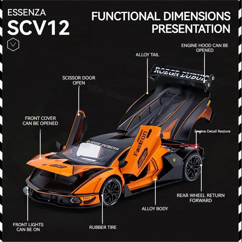 Lamborghini SCV12 1:24 – Metalowy Model Z Efektami Dźwiękowymi i Świetlnymi