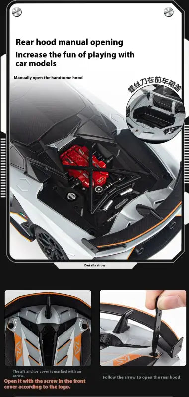 Lamborghini SVJ63 1:18 Metalowy Model z Dźwiękiem i Światłem - Szary z pudełkiem
