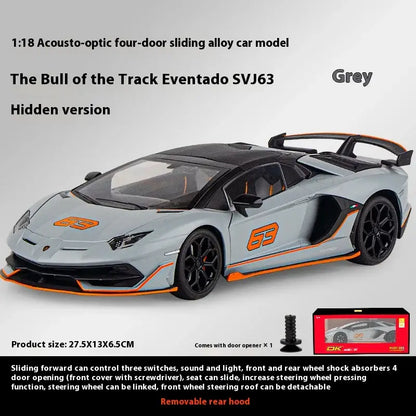 Lamborghini SVJ63 1:18 Metalowy Model z Dźwiękiem i Światłem - Szary z pudełkiem