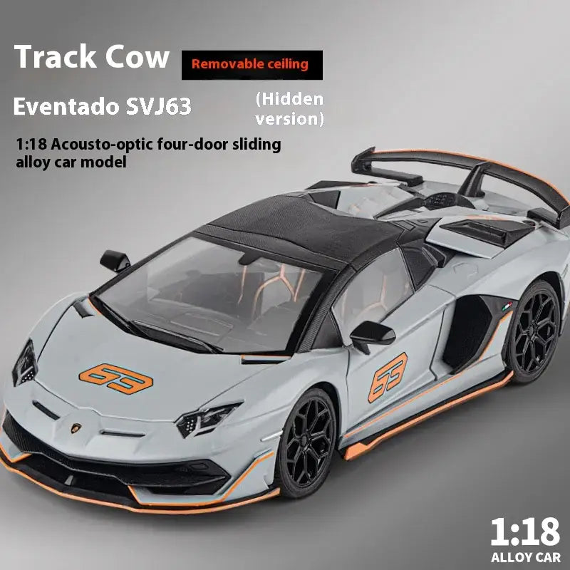 Lamborghini SVJ63 1:18 Metalowy Model z Dźwiękiem i Światłem - Szary z pudełkiem