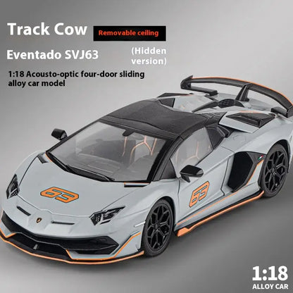 Lamborghini SVJ63 1:18 Metalowy Model z Dźwiękiem i Światłem - Szary z pudełkiem