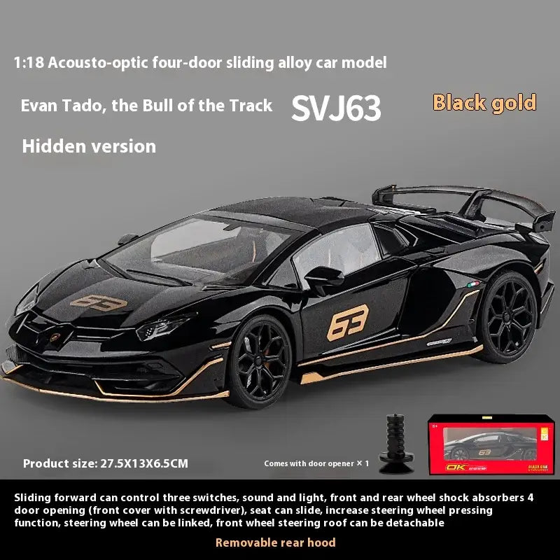 Lamborghini SVJ63 1:18 Metalowy Model z Dźwiękiem i Światłem - Szary z pudełkiem