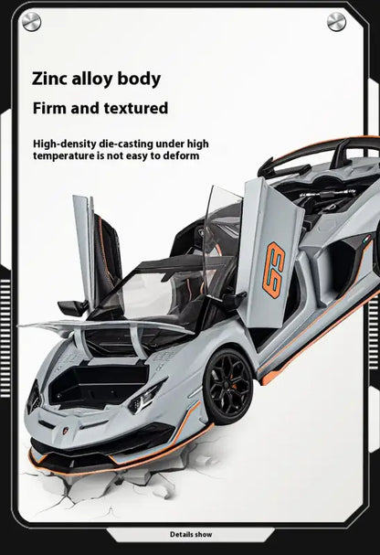 Lamborghini SVJ63 1:18 Metalowy Model z Dźwiękiem i Światłem - Szary z pudełkiem