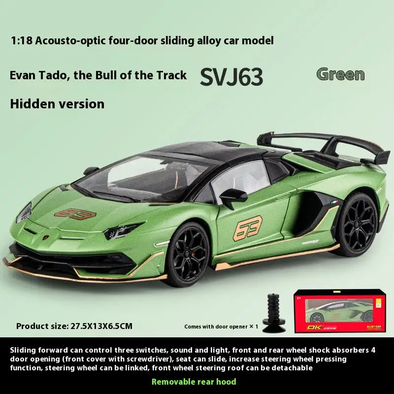 Lamborghini SVJ63 1:18 Metalowy Model z Dźwiękiem i Światłem - Szary z pudełkiem