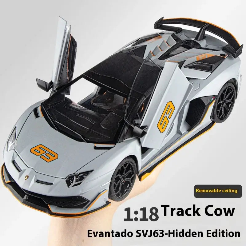 Lamborghini SVJ63 1:18 Metalowy Model z Dźwiękiem i Światłem - Szary z pudełkiem
