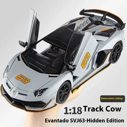Lamborghini SVJ63 1:18 Metalowy Model z Dźwiękiem i Światłem - Szary z pudełkiem