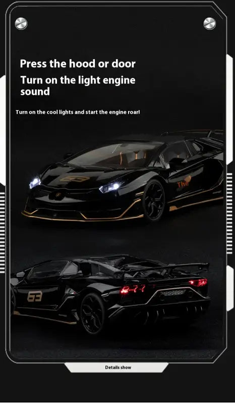 Lamborghini SVJ63 1:18 Metalowy Model z Dźwiękiem i Światłem - Szary z pudełkiem